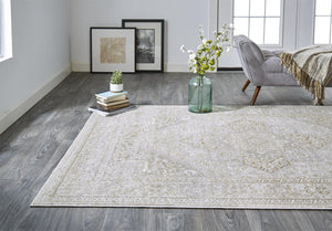 HomeRoots 4' Gold and Ivory Floral Medallion Area Rug - Timeless Elegance for Any Room with Durable Quality 5' X 8' 512939
