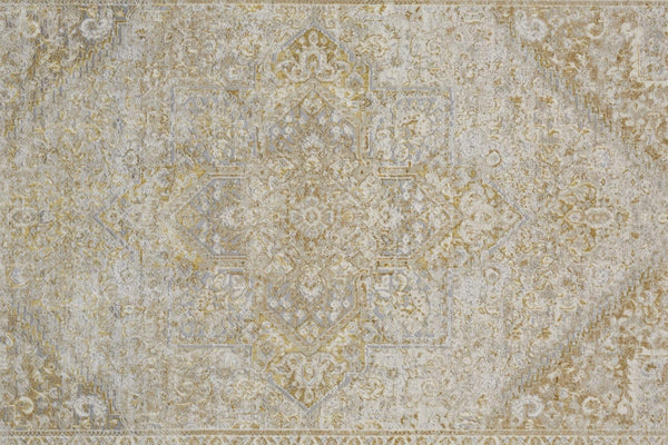 HomeRoots 4' Gold and Ivory Floral Medallion Area Rug - Timeless Elegance for Any Room with Durable Quality 5' X 8' 512939