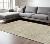 Homeroots 7' X 10' Gold And Ivory Floral Non Skid Area Rug  Polyester 512940