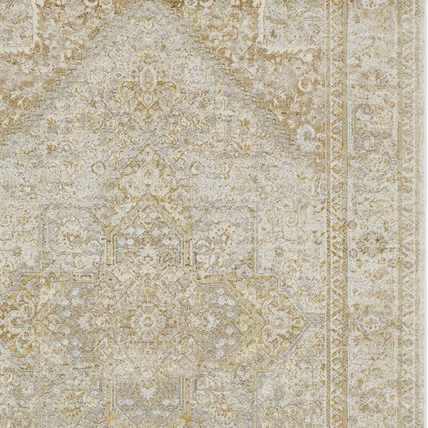 Homeroots 7' X 10' Gold And Ivory Floral Non Skid Area Rug  Polyester 512940