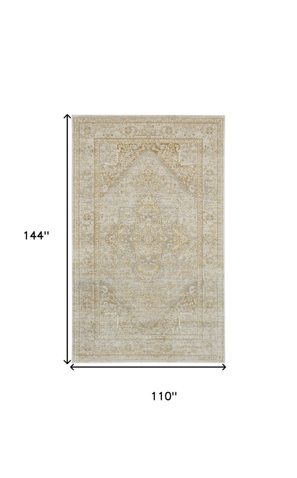 Homeroots 9' X 12' Ivory And Gold Floral Area Rug  Polyester 512941