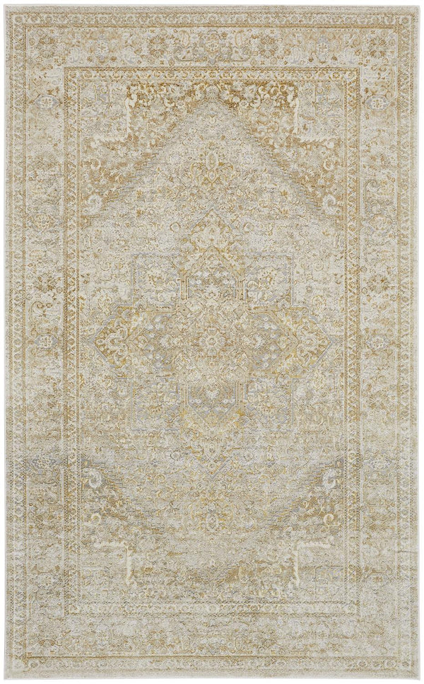 Homeroots 10' X 13' Ivory And Gold Floral Stain Resistant Area Rug  Polyester 512943