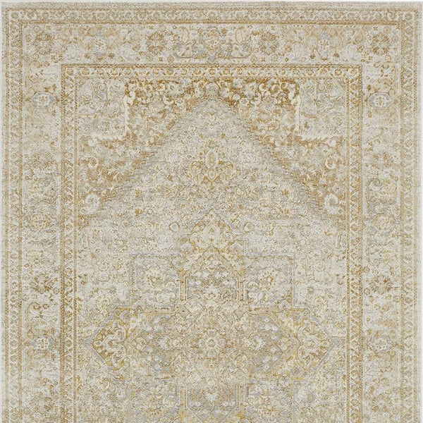 Homeroots 10' X 13' Ivory And Gold Floral Stain Resistant Area Rug  Polyester 512943