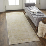 Homeroots 8' Gold And Ivory Medallion Power Loom Runner Rug  Polypropylene,Polyester 512944