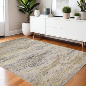 HomeRoots 4' Modern Abstract Area Rug in Gold, Gray & Ivory – Durable, Stylish, Perfect for Any Room 4' X 6' 512945
