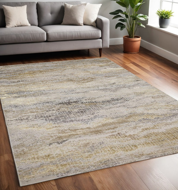 HomeRoots 4' Modern Abstract Area Rug in Gold, Gray & Ivory – Durable, Stylish, Perfect for Any Room 5' X 8' 512946