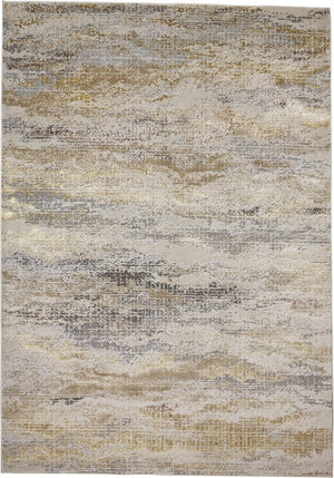 HomeRoots 4' Modern Abstract Area Rug in Gold, Gray & Ivory – Durable, Stylish, Perfect for Any Room 7' X 10' 512948