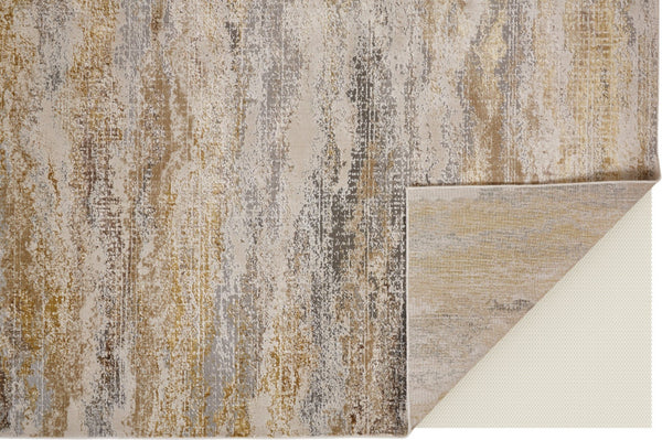 HomeRoots 4' Modern Abstract Area Rug in Gold, Gray & Ivory – Durable, Stylish, Perfect for Any Room 9' X 12' 512949