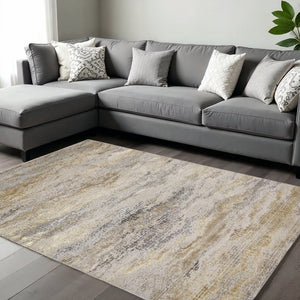 HomeRoots 4' Modern Abstract Area Rug in Gold, Gray & Ivory – Durable, Stylish, Perfect for Any Room 9' X 12' 512949
