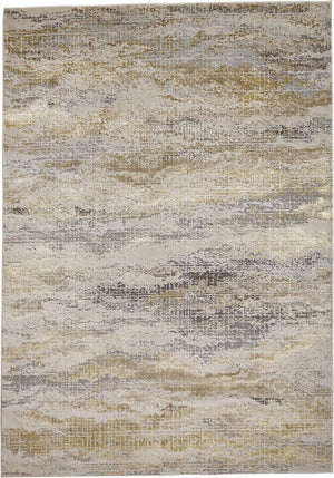 HomeRoots 4' Modern Abstract Area Rug in Gold, Gray & Ivory – Durable, Stylish, Perfect for Any Room 9' X 12' 512949