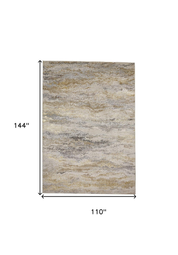 HomeRoots 4' Modern Abstract Area Rug in Gold, Gray & Ivory – Durable, Stylish, Perfect for Any Room 9' X 12' 512949