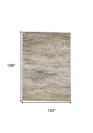 HomeRoots 4' Modern Abstract Area Rug in Gold, Gray & Ivory – Durable, Stylish, Perfect for Any Room 10' X 13' 512951
