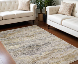 HomeRoots 4' Modern Abstract Area Rug in Gold, Gray & Ivory – Durable, Stylish, Perfect for Any Room 10' X 13' 512951