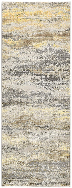 HomeRoots 4' Modern Abstract Area Rug in Gold, Gray & Ivory – Durable, Stylish, Perfect for Any Room 8' Runner 512952