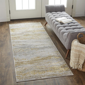 HomeRoots 4' Modern Abstract Area Rug in Gold, Gray & Ivory – Durable, Stylish, Perfect for Any Room 8' Runner 512952