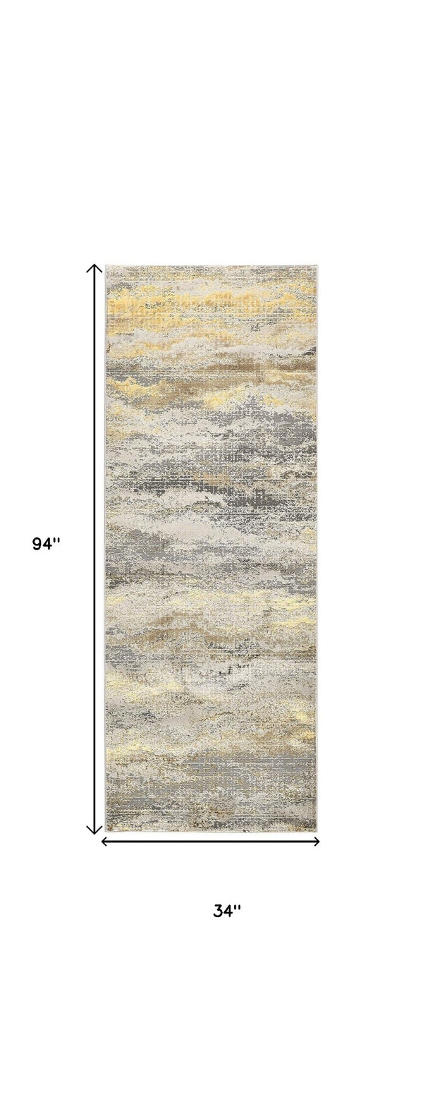 HomeRoots 4' Modern Abstract Area Rug in Gold, Gray & Ivory – Durable, Stylish, Perfect for Any Room 8' Runner 512952