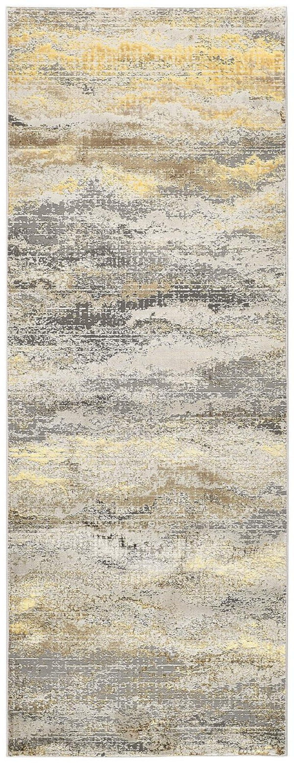 HomeRoots 4' Modern Abstract Area Rug in Gold, Gray & Ivory – Durable, Stylish, Perfect for Any Room 8' Runner 512952