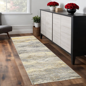 HomeRoots 4' Modern Abstract Area Rug in Gold, Gray & Ivory – Durable, Stylish, Perfect for Any Room 8' Runner 512952