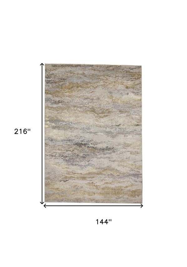 HomeRoots 4' Modern Abstract Area Rug in Gold, Gray & Ivory – Durable, Stylish, Perfect for Any Room 12' X 18' 512954