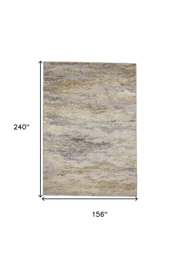 HomeRoots 4' Modern Abstract Area Rug in Gold, Gray & Ivory – Durable, Stylish, Perfect for Any Room 13' X 20' 512955