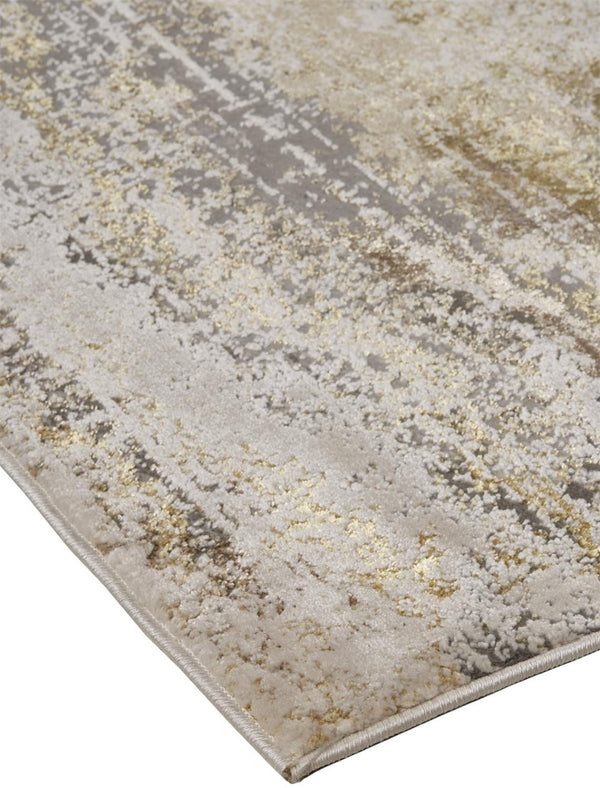 HomeRoots 4' Modern Abstract Area Rug in Gold, Gray & Ivory – Durable, Stylish, Perfect for Any Room 13' X 20' 512955