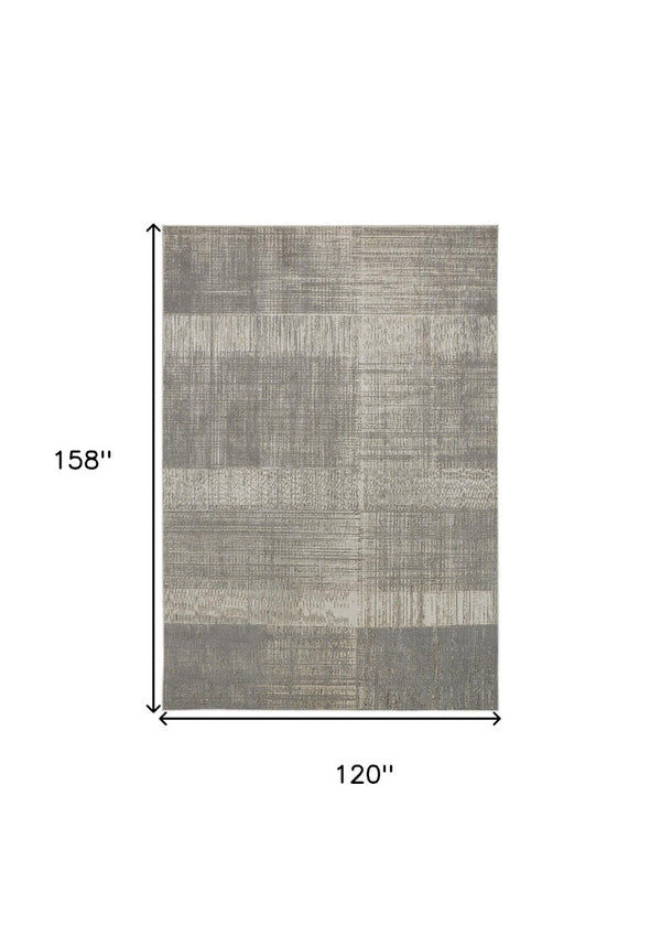 HomeRoots 4' Gray and Ivory Abstract Area Rug - Non-Skid Backing for Stability in Modern Living Spaces 10' X 13' 512962