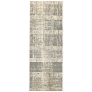 HomeRoots 4' Gray and Ivory Abstract Area Rug - Non-Skid Backing for Stability in Modern Living Spaces 8' Runner 512963