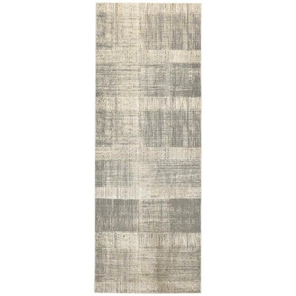 HomeRoots 4' Gray and Ivory Abstract Area Rug - Non-Skid Backing for Stability in Modern Living Spaces 8' Runner 512963