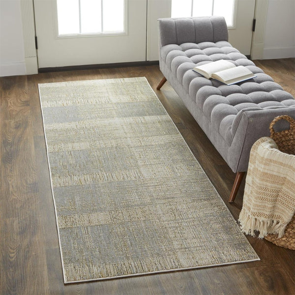 HomeRoots 4' Gray and Ivory Abstract Area Rug - Non-Skid Backing for Stability in Modern Living Spaces 8' Runner 512963