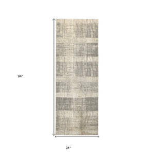 HomeRoots 4' Gray and Ivory Abstract Area Rug - Non-Skid Backing for Stability in Modern Living Spaces 8' Runner 512963