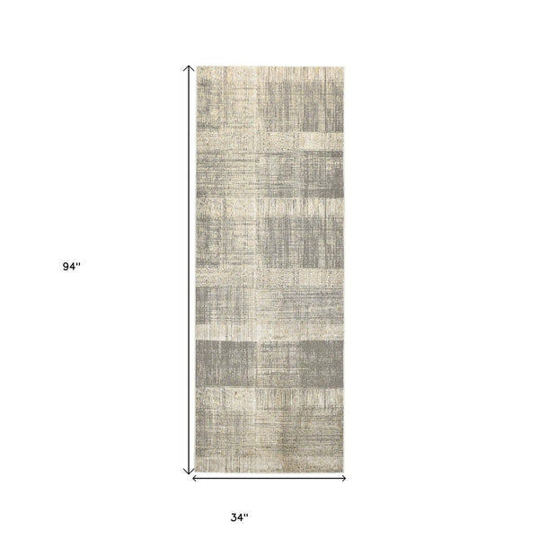 HomeRoots 4' Gray and Ivory Abstract Area Rug - Non-Skid Backing for Stability in Modern Living Spaces 8' Runner 512963