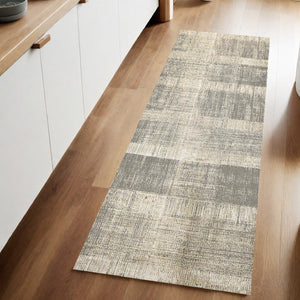 HomeRoots 4' Gray and Ivory Abstract Area Rug - Non-Skid Backing for Stability in Modern Living Spaces 8' Runner 512963