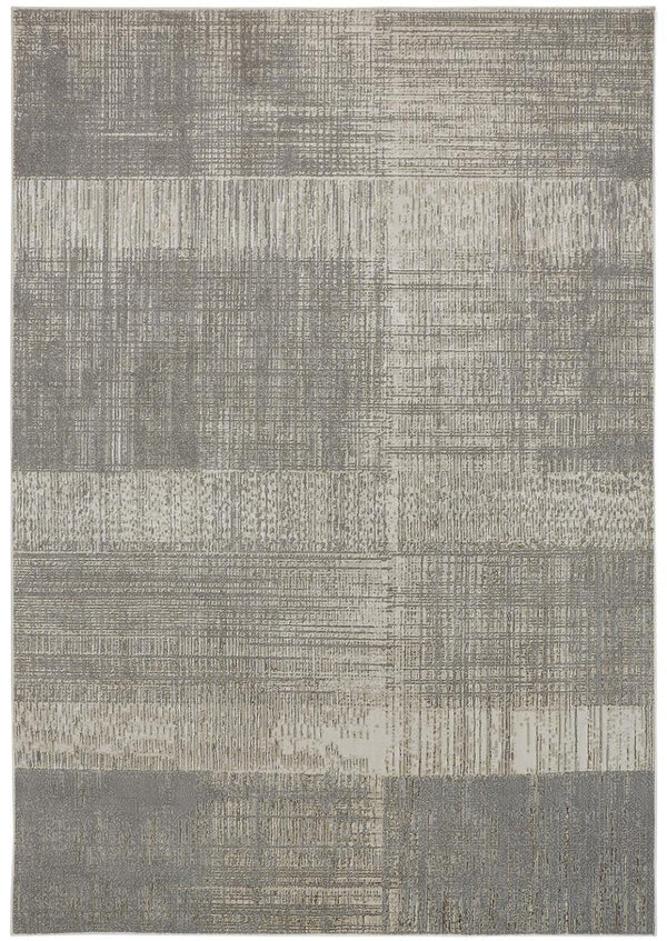 HomeRoots 4' Gray and Ivory Abstract Area Rug - Non-Skid Backing for Stability in Modern Living Spaces 12' X 15' 512964