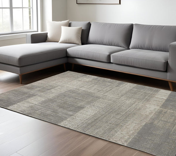 HomeRoots 4' Gray and Ivory Abstract Area Rug - Non-Skid Backing for Stability in Modern Living Spaces 12' X 15' 512964