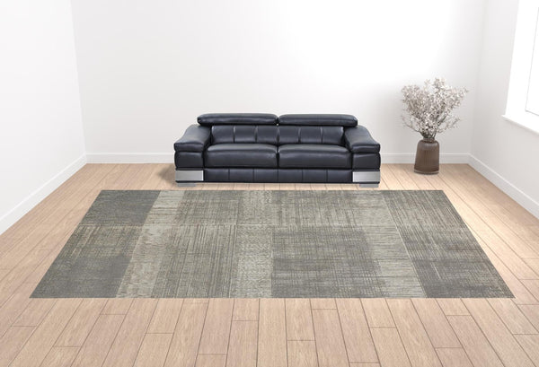 HomeRoots 4' Gray and Ivory Abstract Area Rug - Non-Skid Backing for Stability in Modern Living Spaces 12' X 18' 512965