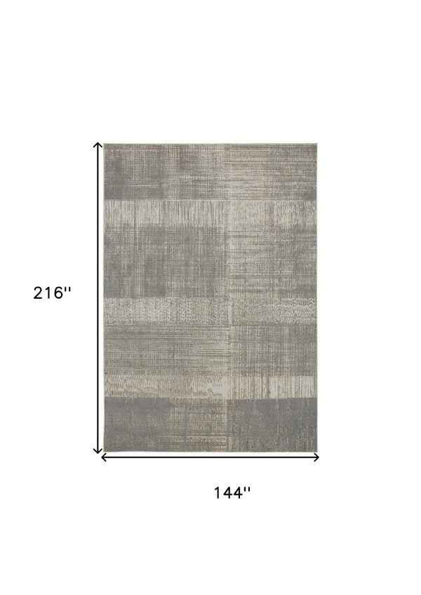HomeRoots 4' Gray and Ivory Abstract Area Rug - Non-Skid Backing for Stability in Modern Living Spaces 12' X 18' 512965