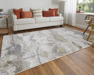 HomeRoots 4' Modern Abstract Area Rug in Soft Ivory, Brown, and Gray – Durable, Stylish, Low-Pile Design 5' X 8' 512968
