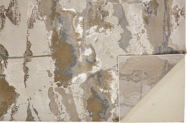HomeRoots 4' Modern Abstract Area Rug in Soft Ivory, Brown, and Gray – Durable, Stylish, Low-Pile Design 5' X 8' 512968