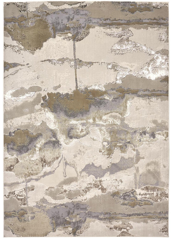 HomeRoots 4' Modern Abstract Area Rug in Soft Ivory, Brown, and Gray – Durable, Stylish, Low-Pile Design 9' X 12' 512970