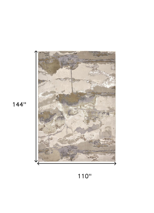 HomeRoots 4' Modern Abstract Area Rug in Soft Ivory, Brown, and Gray – Durable, Stylish, Low-Pile Design 9' X 12' 512970