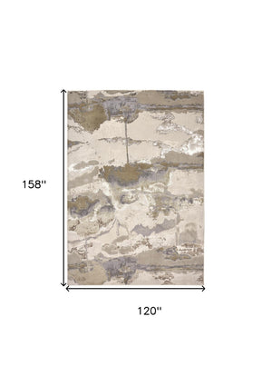 HomeRoots 4' Modern Abstract Area Rug in Soft Ivory, Brown, and Gray – Durable, Stylish, Low-Pile Design 10' X 13' 512972