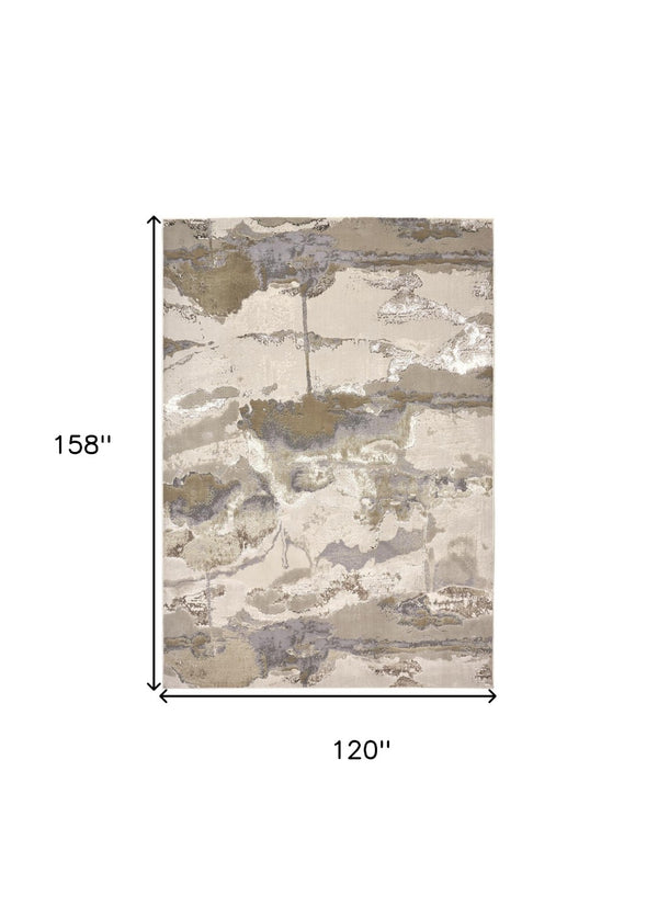 HomeRoots 4' Modern Abstract Area Rug in Soft Ivory, Brown, and Gray – Durable, Stylish, Low-Pile Design 10' X 13' 512972