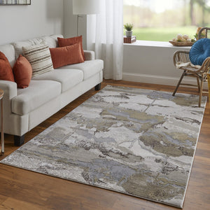 HomeRoots 4' Modern Abstract Area Rug in Soft Ivory, Brown, and Gray – Durable, Stylish, Low-Pile Design 10' X 13' 512972