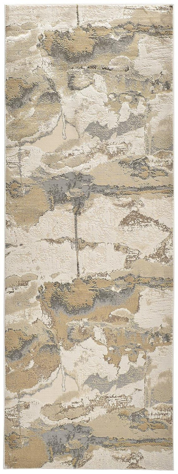 HomeRoots 4' Modern Abstract Area Rug in Soft Ivory, Brown, and Gray – Durable, Stylish, Low-Pile Design 8' Runner 512973