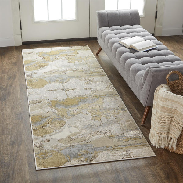 HomeRoots 4' Modern Abstract Area Rug in Soft Ivory, Brown, and Gray – Durable, Stylish, Low-Pile Design 8' Runner 512973