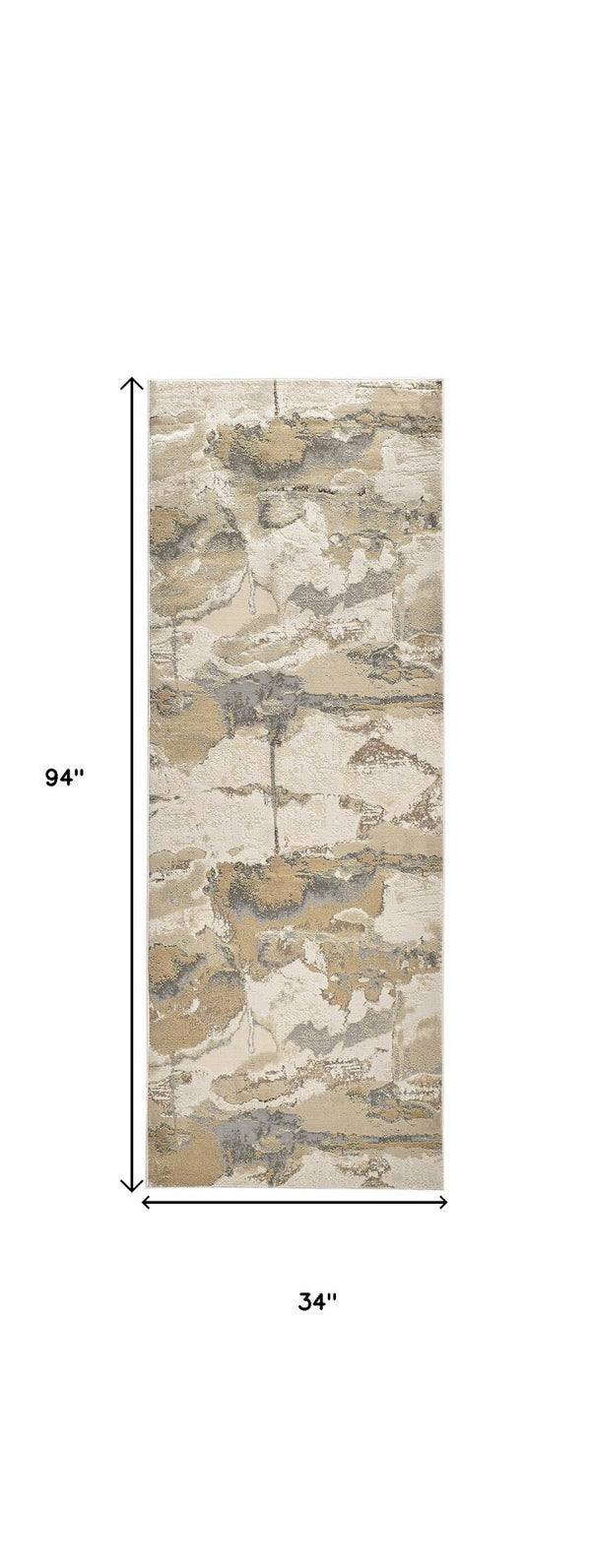 HomeRoots 4' Modern Abstract Area Rug in Soft Ivory, Brown, and Gray – Durable, Stylish, Low-Pile Design 8' Runner 512973