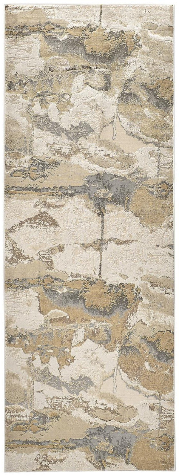HomeRoots 4' Modern Abstract Area Rug in Soft Ivory, Brown, and Gray – Durable, Stylish, Low-Pile Design 8' Runner 512973