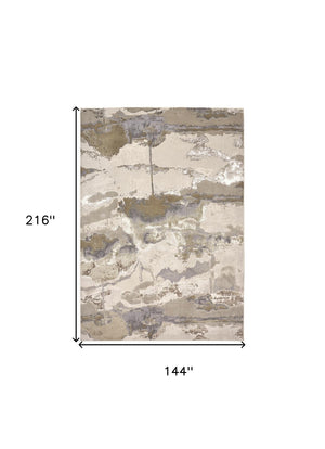HomeRoots 4' Modern Abstract Area Rug in Soft Ivory, Brown, and Gray – Durable, Stylish, Low-Pile Design 12' X 18' 512975