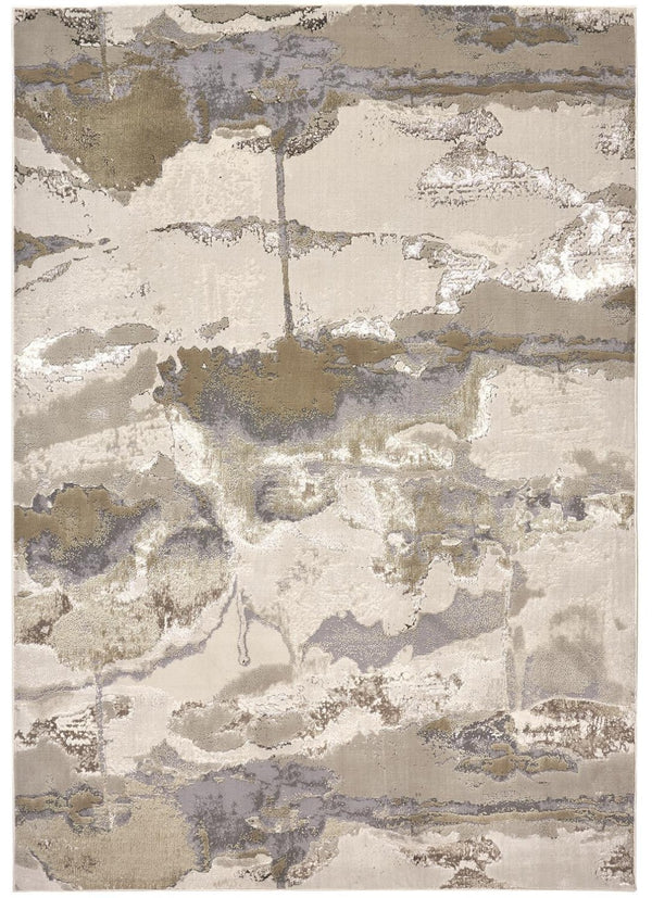 HomeRoots 4' Modern Abstract Area Rug in Soft Ivory, Brown, and Gray – Durable, Stylish, Low-Pile Design 13' X 20' 512976