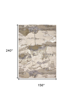 HomeRoots 4' Modern Abstract Area Rug in Soft Ivory, Brown, and Gray – Durable, Stylish, Low-Pile Design 13' X 20' 512976